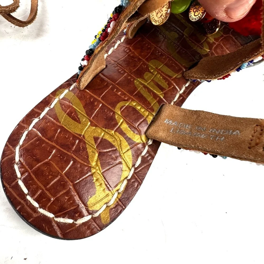 Sam Edelman Lisabeth Sandals 6 Lace Up Beaded Pom‎ Pom Bohemian Brand New